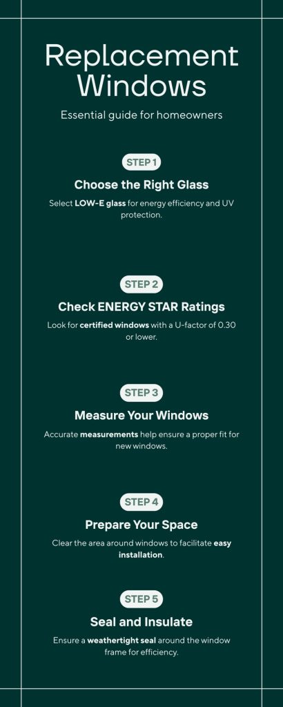 5-step guide to replacement windows for Pennsylvania homeowners covering glass selection, ENERGY STAR ratings, measurements, installation prep, and sealing