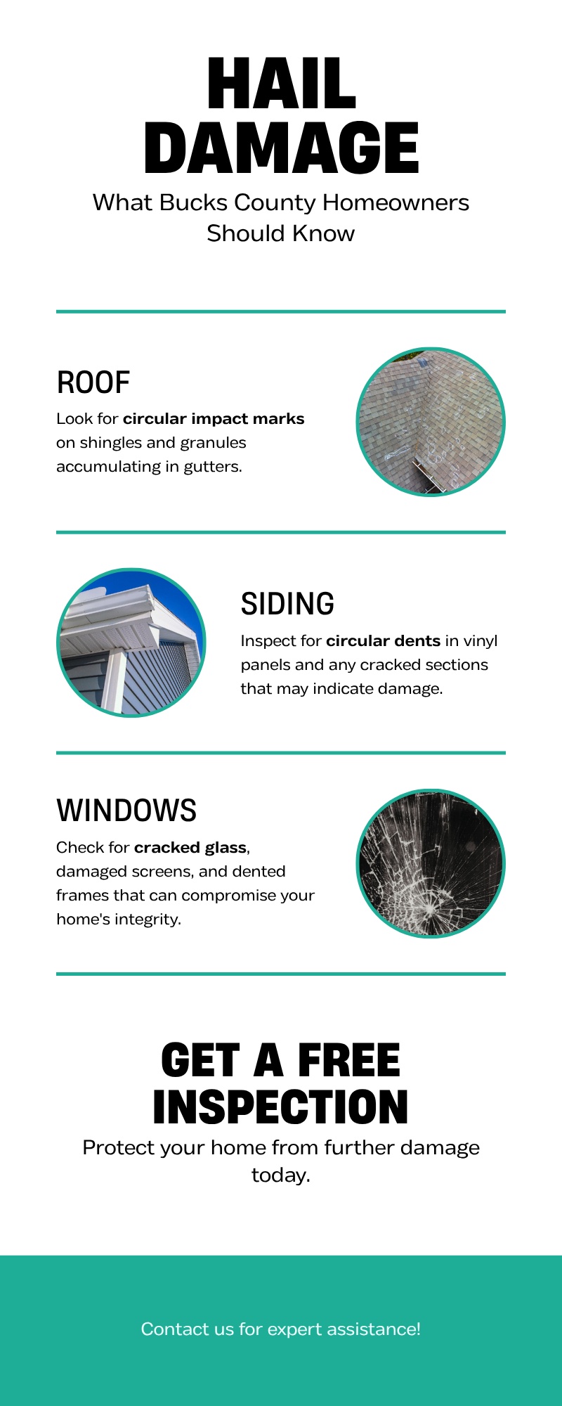 Hail Damage in Bucks County PA: What to Do for Your Roof, Siding & Windows 1 Hail damage identification guide for Bucks County PA homeowners showing signs on roof, siding, and windows