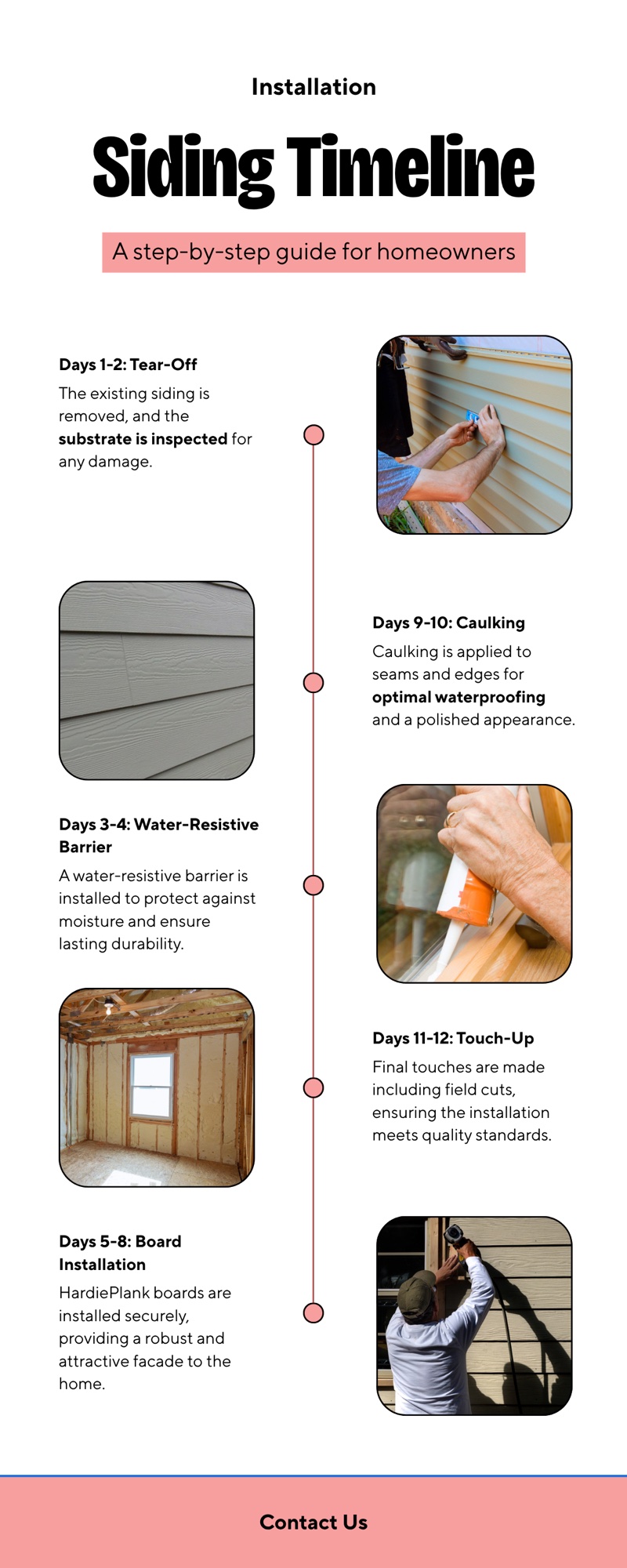 What to Expect During James Hardie Siding Installation in Bucks County 1 James Hardie siding installation timeline infographic showing 5 phases for Bucks County homeowners